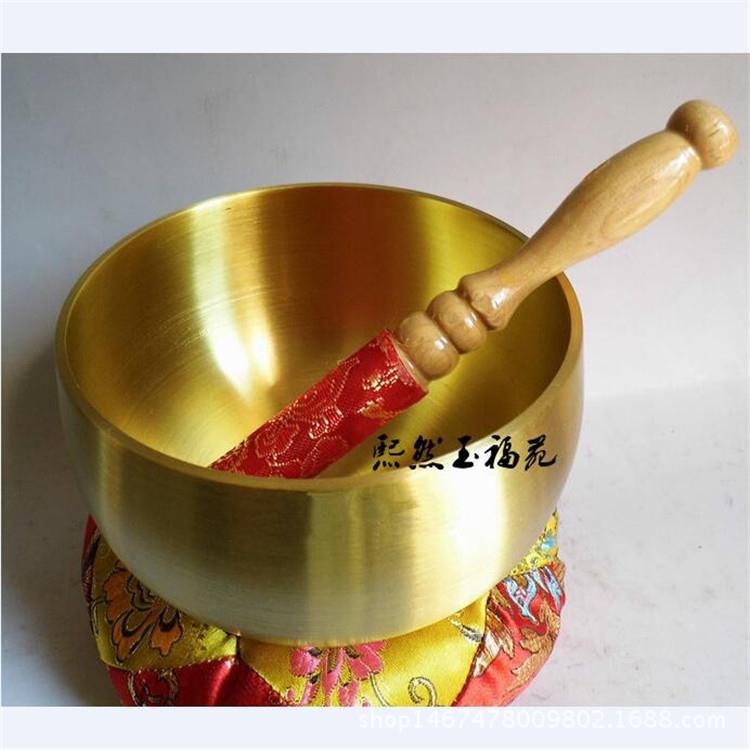 纯铜手敲钟摆件黄铜 法器木鱼铜罄摆件古玩 家居风水装饰工艺品