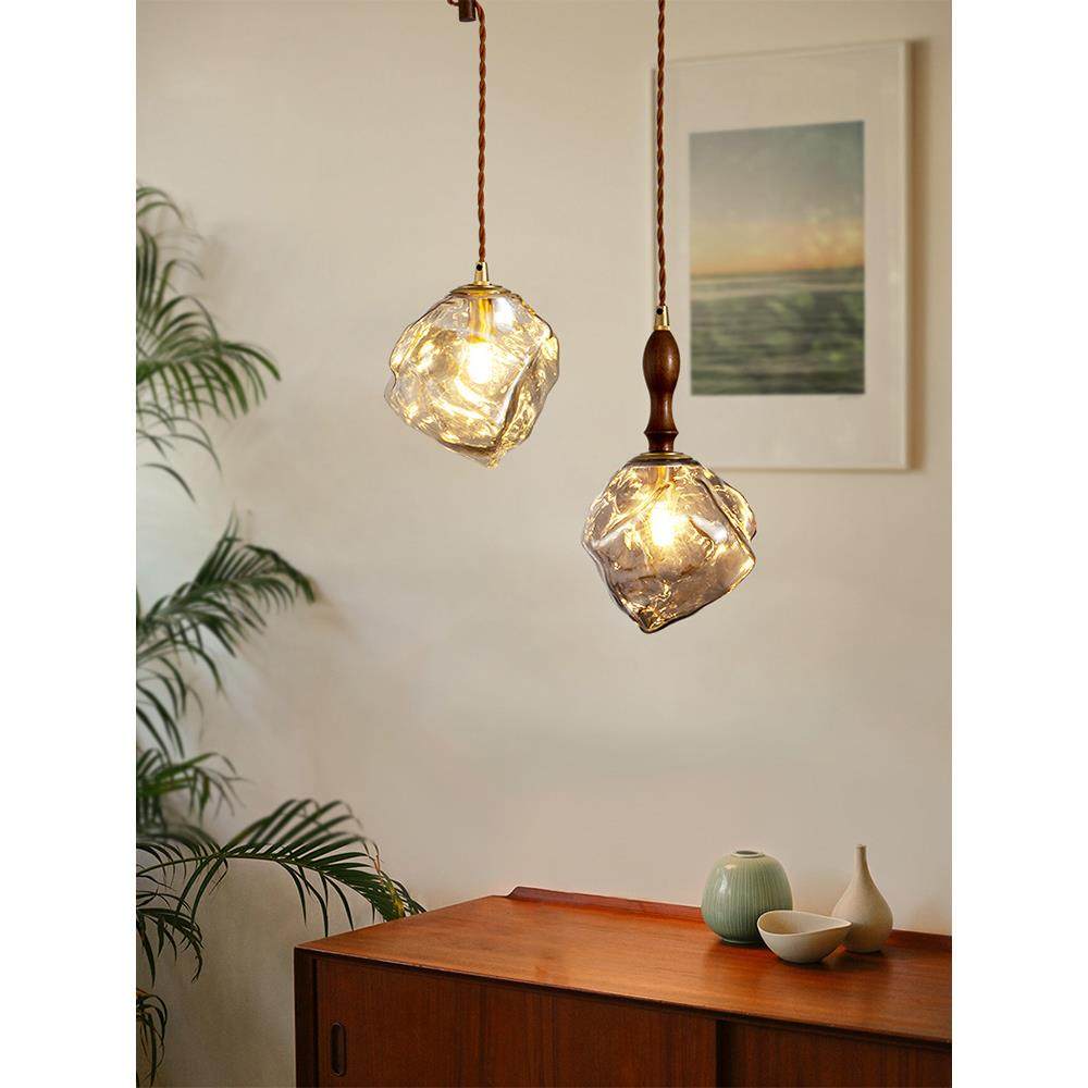 复古小吊灯创意熔岩造型单头玻璃餐桌冰块吊灯中古餐厅卧室床头灯,家装灯饰光源,智能吊灯,淘宝优惠券,粉丝福利购,淘宝优惠卷