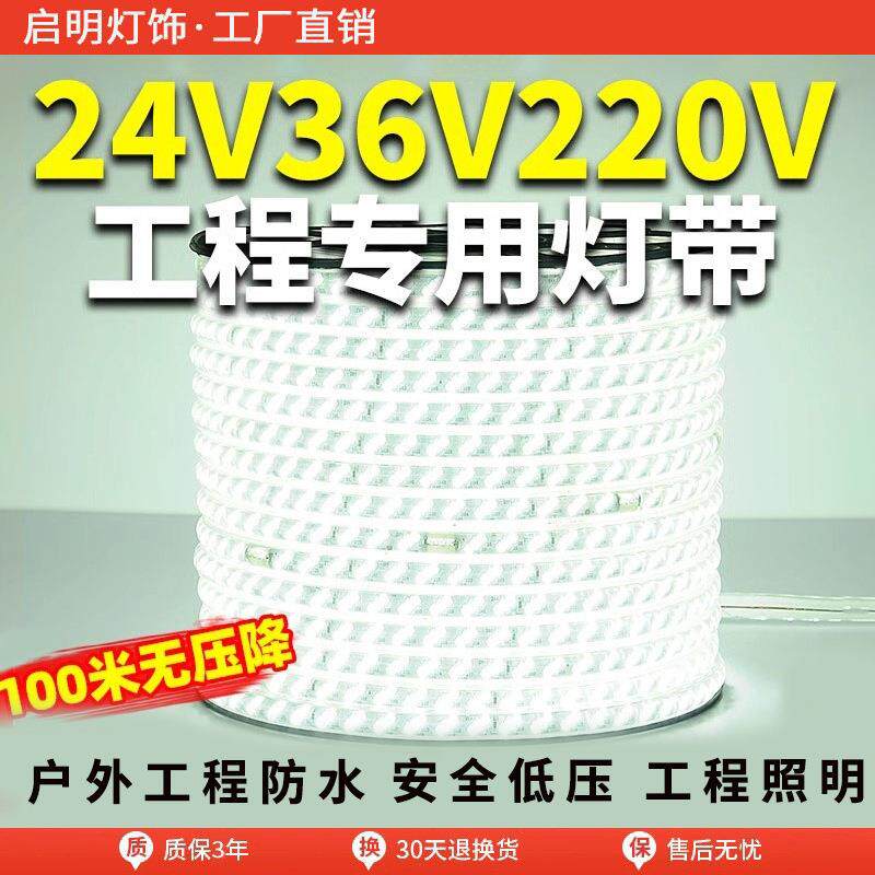 36v灯带led超亮工地隧道地下室工程户外照明24v防水灯条白光低压