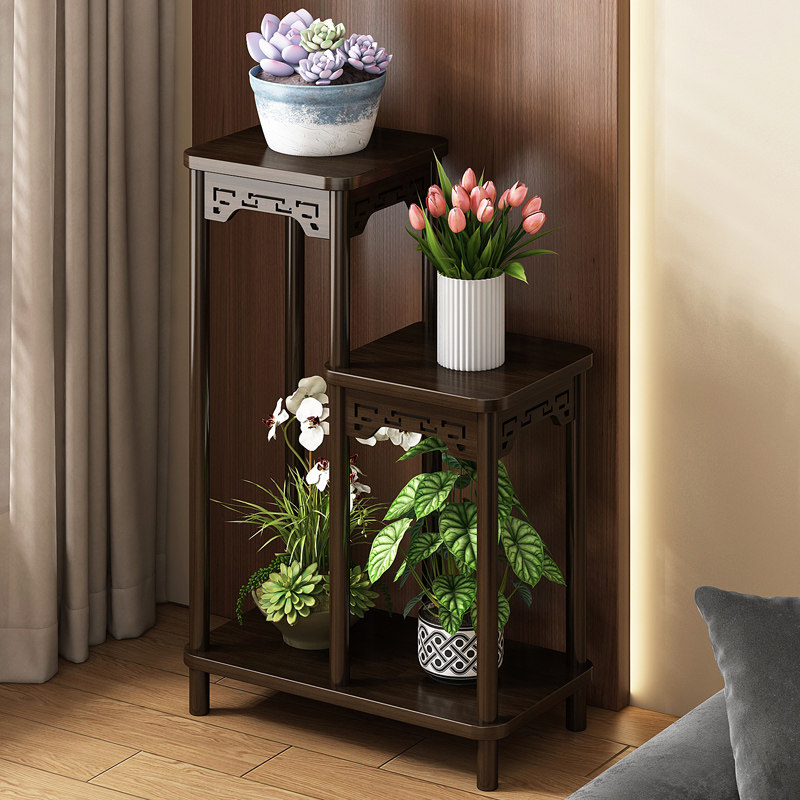 阳台花架置物架中式实木室内多层落地植物摆放架客厅花盆展示花台