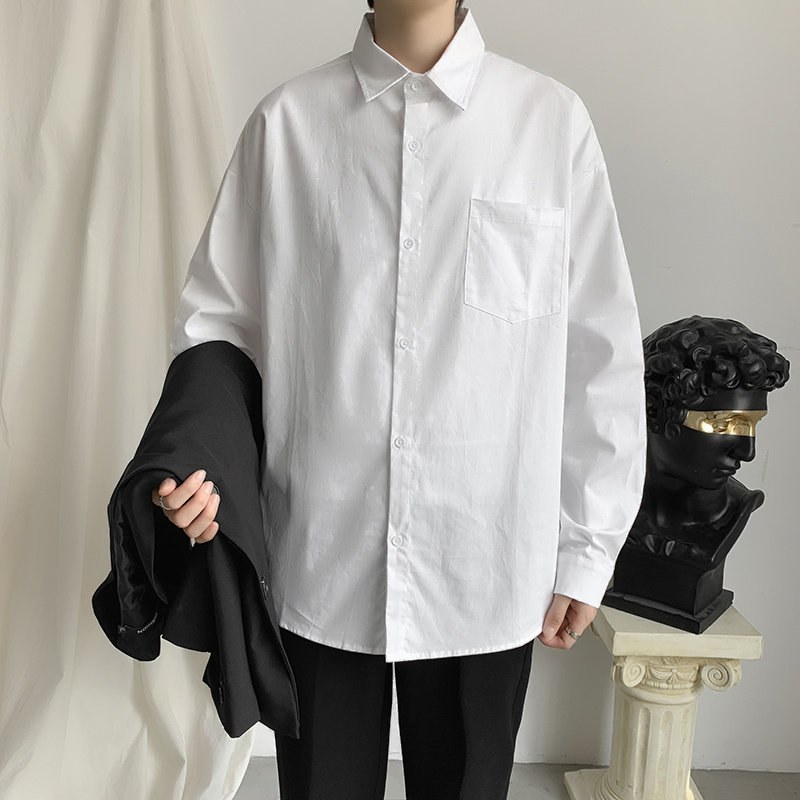 白色衬衫男士长袖宽松DK制服套装内搭打底学生班服休闲学院风衬衣