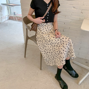 145小个子碎花半身裙女春夏xs小码 松紧腰中长裙百搭遮胯裙 155时尚