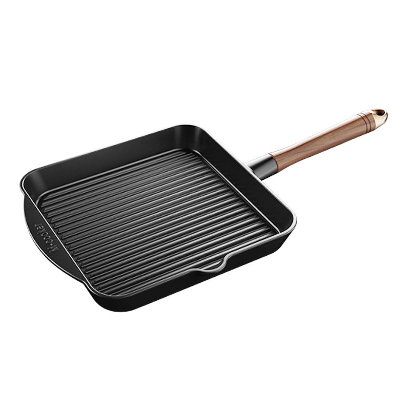 铁工房铸铁牛排煎锅专用条纹家用平底锅电磁炉专业煎牛排锅不粘锅