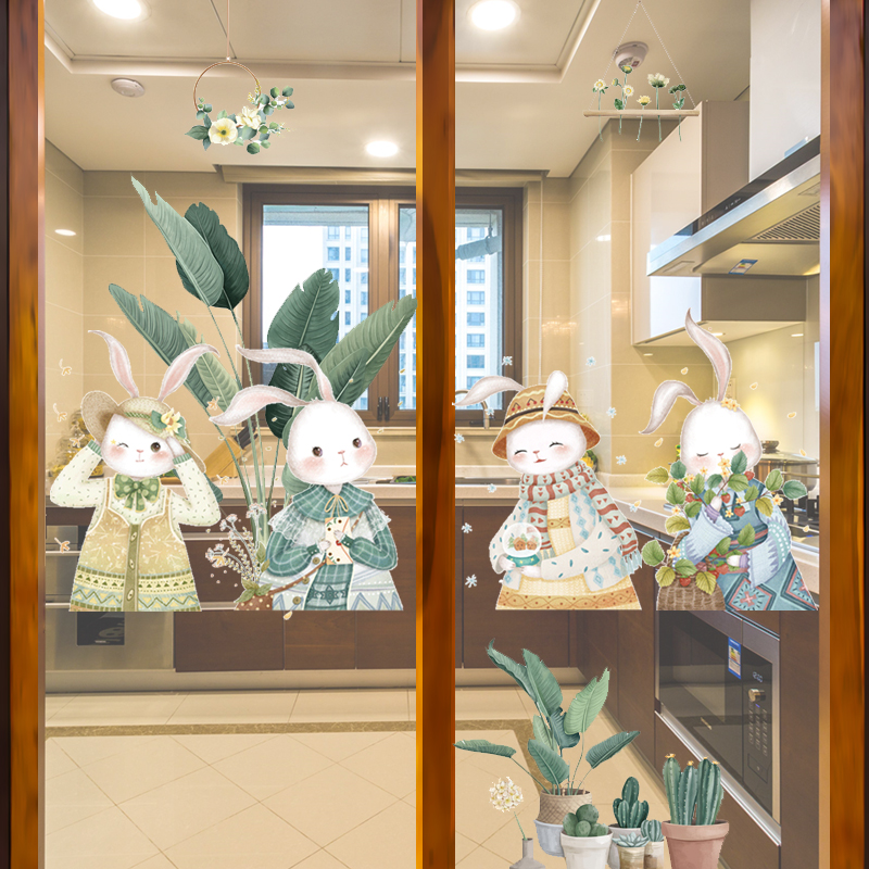 厨房玻璃贴纸拉门卡通贴画防撞客厅饭厅装饰阳台窗花贴儿童墙贴图片