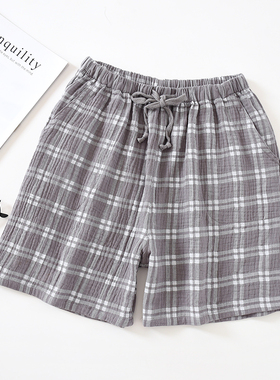 男女情侣睡裤夏天睡觉纯棉面纱绉布薄款大码宽松家居短裤全棉裤衩