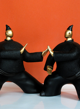 创意新中式抽象太极人物功夫摆件客厅玄关书房桌面家居装饰品摆设