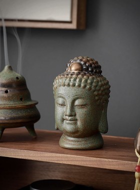 中式禅意茶台陶瓷小佛头家居客厅摆件精品茶盘茶几茶玩茶道装饰品