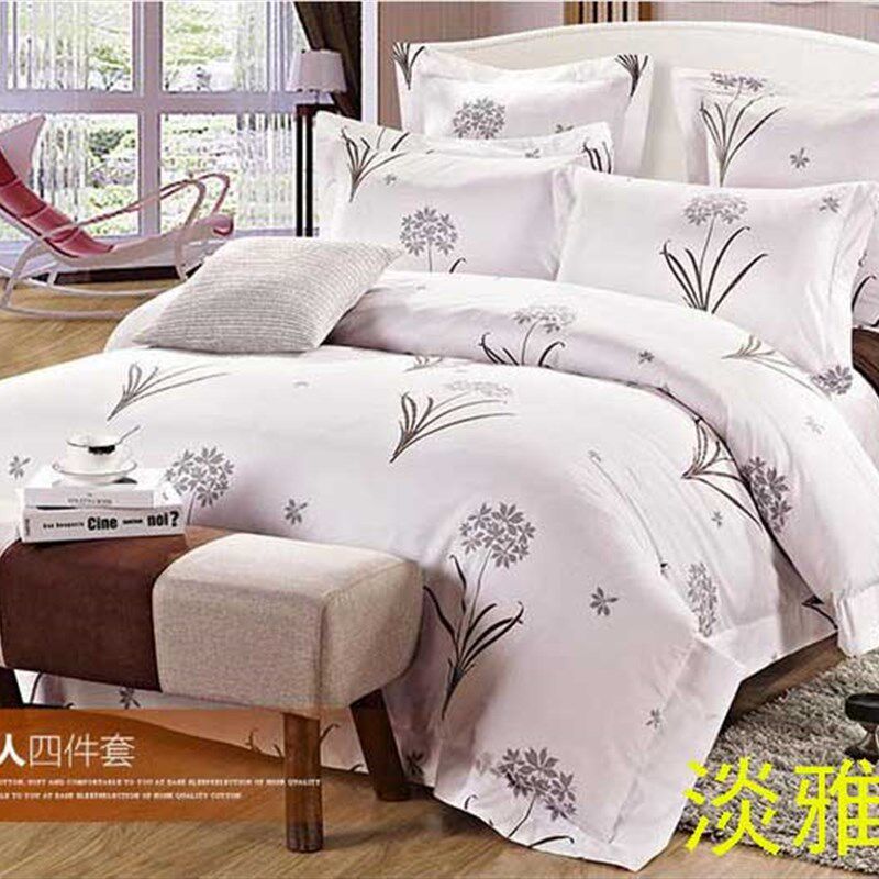 酒店布草纯棉宾馆白色全棉床单被套三四件套枕套床上用品 淡雅