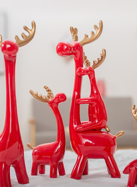 创意摆件客厅电视柜酒柜家居装饰隔断一家三口鹿北欧简约工艺品