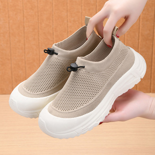 夏季老北京布鞋女新款透气网面妈妈鞋镂空网眼厚底一脚蹬休闲网鞋