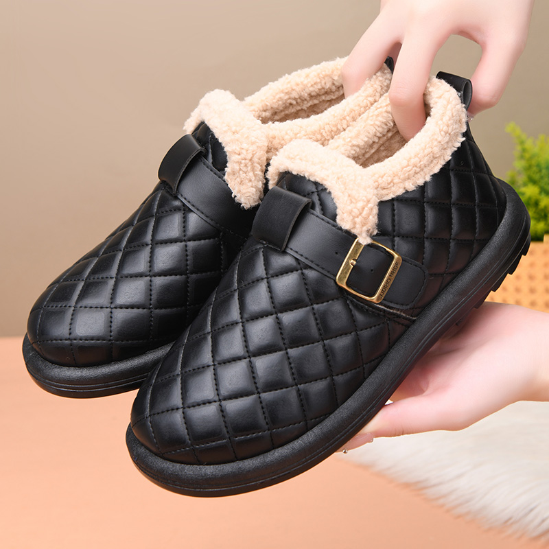 冬季老北京棉鞋女加绒保暖皮面妈妈鞋棉靴加厚防滑女士雪地靴防寒