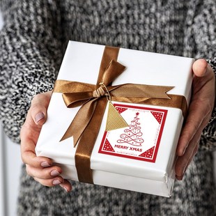 100贴/包红色圣诞节4款正方形贴纸礼盒密封贴不干胶标签包装用品