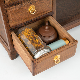 鸡翅木全实木榫卯结构带抽屉茶道收纳架茶水柜博古架小多宝阁展架