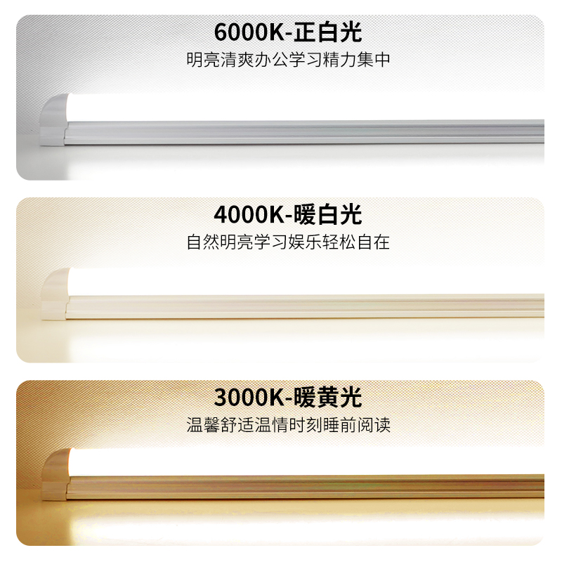全光谱T8一体日光灯无频闪无蓝光教室学习护眼LED灯管Ra98高显色