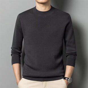 加厚加厚可机洗纯羊毛衫男黑色针织衫男士高领毛衣打底修身秋冬季
