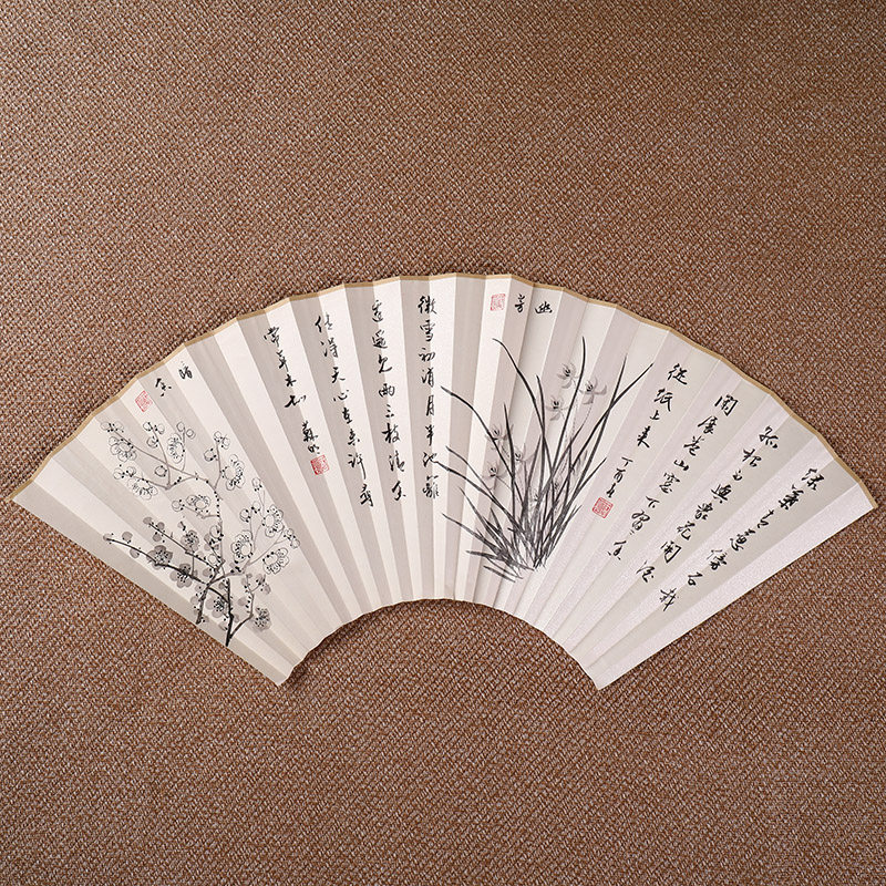 9寸9.5寸扇面画手绘书法苏工国画文玩折扇配件中国风山水花鸟纸面