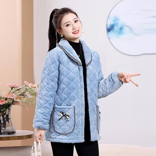 冬天三层保暖外套新款大人外穿罩衣加绒加厚时尚妈妈装洋气年女装