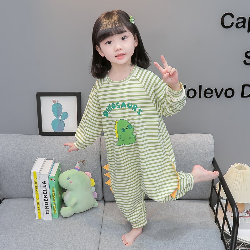 女童连体睡衣宝宝全棉长袖防着凉睡袋婴儿家居服女孩儿童秋季爬服