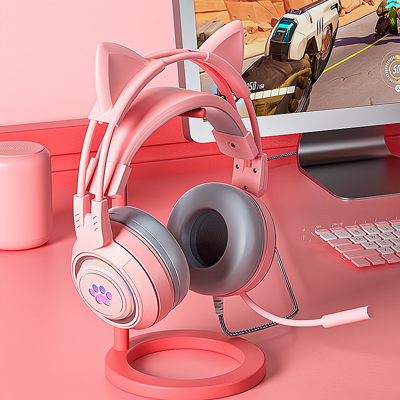 电脑耳机头戴式电竞游戏学生网课台式机手机耳麦有线控可爱猫耳朵