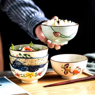 陶瓷饭碗汤碗餐具复古釉下彩碗个人专用小碗日式 碗家用2025新款 碗