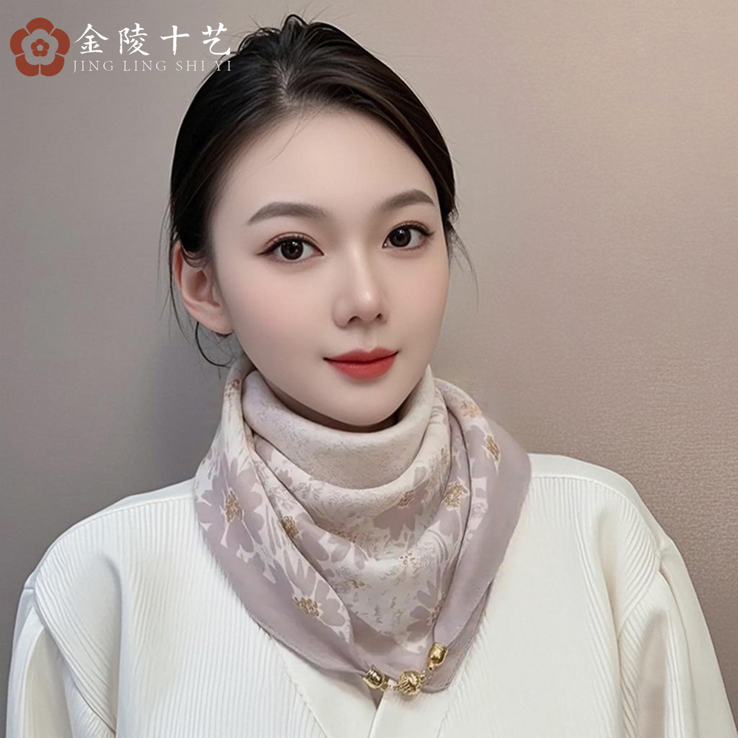 磁吸扣小方巾丝巾女春秋新款百搭护颈领巾三角小围巾冬季保暖围脖