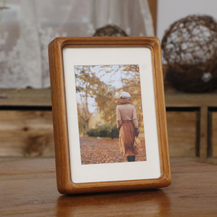 美式 实木质榫卯相框圆角弧画框678寸黑胡桃照片框摆台洗照片成品