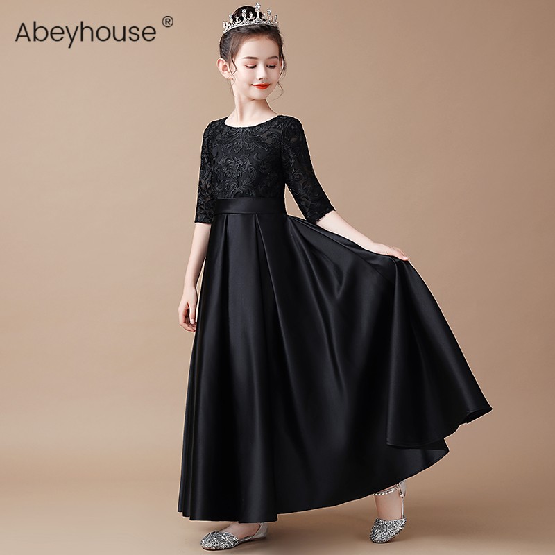 女童高端黑色公主裙中大童钢琴演出小提琴演奏服儿童乐团合唱礼服