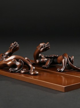 紫铜螭钮镇纸办公室书房桌面摆件家居装饰品镇尺工艺品摆设