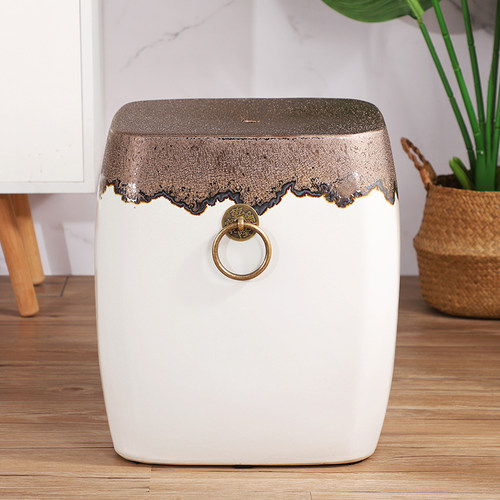 咖金色凳面灰色白色凳身陶瓷鼓凳客厅几凳庭院摆件酒店绣墩换鞋墩