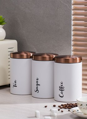 复古咖啡豆保鲜金属罐茶叶糖果储存罐不锈钢食品收纳白色杂粮瓶子