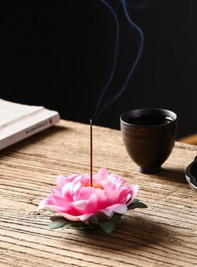 迷你牡丹花禅意陶瓷创意礼品摆件卧香插线香座家用手工香托盘茶道