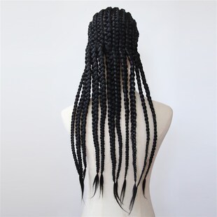 地垄沟粗脏辫黑色全蕾丝玉米须手编化纤高温丝三股脏辫整顶假发套