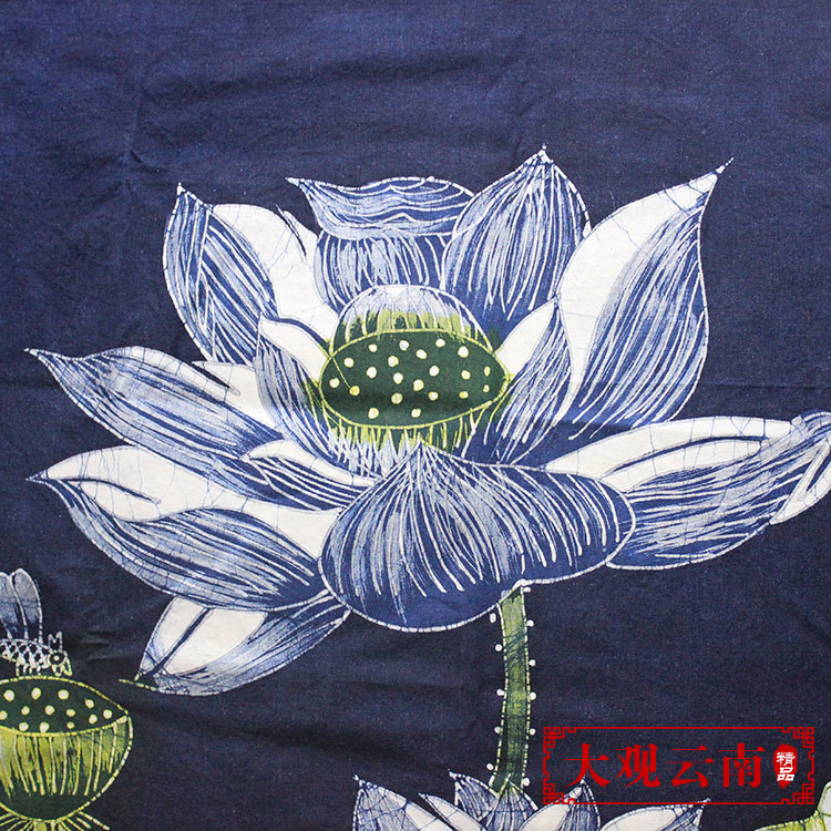 苗族蜡染画荷花门帘布艺静物挂画客厅卧室墙壁装饰玄关厨房隔断帘图片