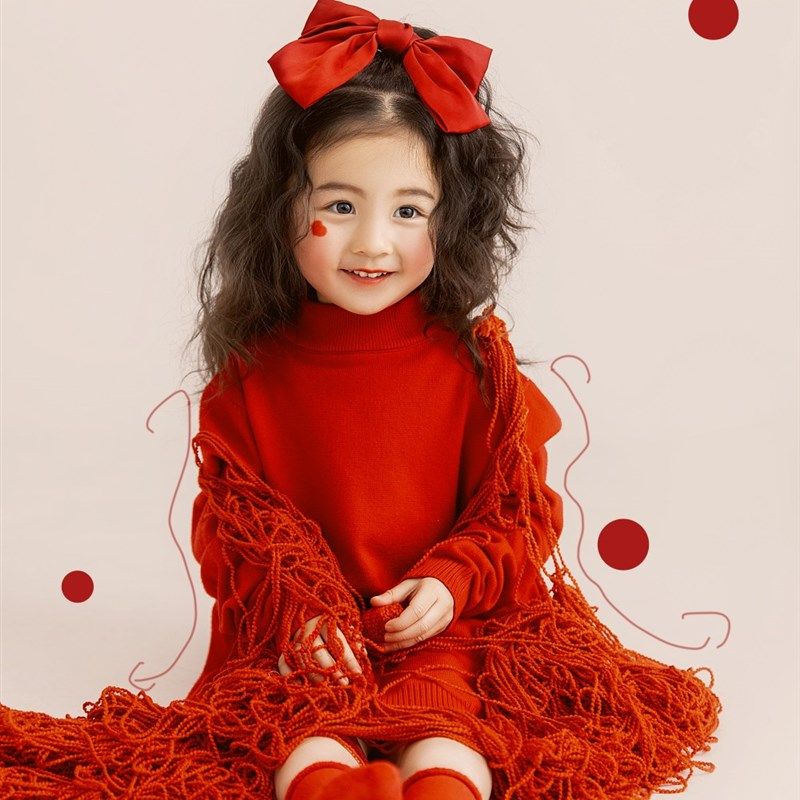 儿童摄影服装红色毛衣新年主题女童圣诞装3岁5春秋款中国风喜春,童装/婴儿装/亲子装,其它,淘宝优惠券,粉丝福利购,淘宝优惠卷