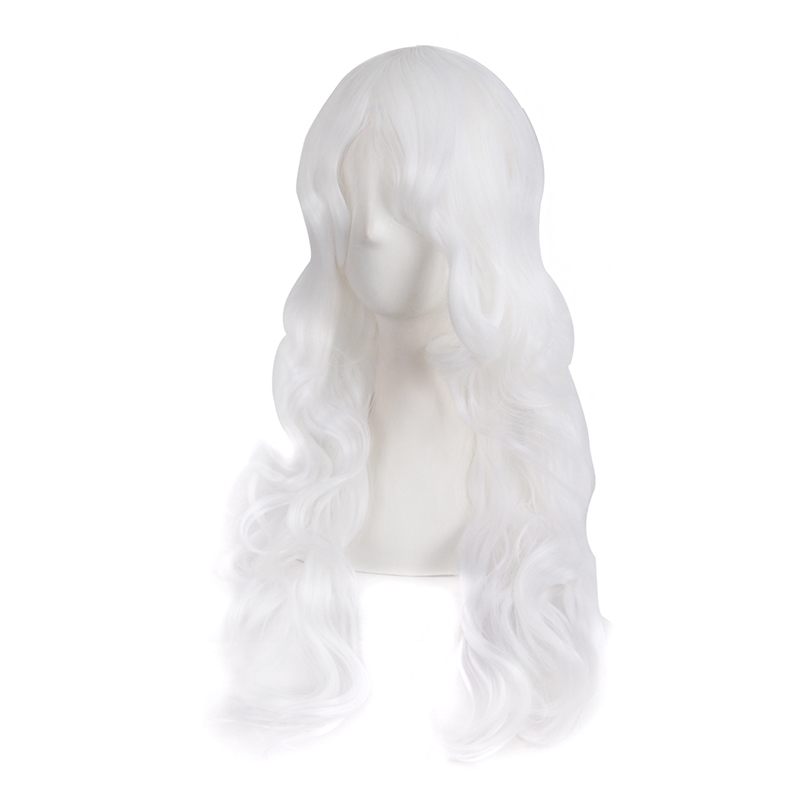 潼漫 cos假发女长卷发大波浪60cm纯白色高温丝全头套长发动漫假毛