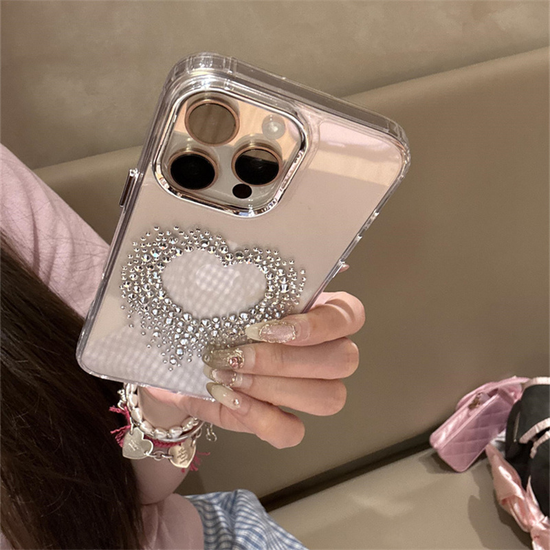 滴胶宝石爱心皮质水钻爱心适用iPhone16promax手机壳新款苹果15pro创意14pro个性13pro小众15pro防摔保护套女