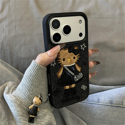 黑色牛仔风刺绣爆款适用于苹果iphone18promax手机壳17promax简约18pro软壳16新款14promax保护壳防摔