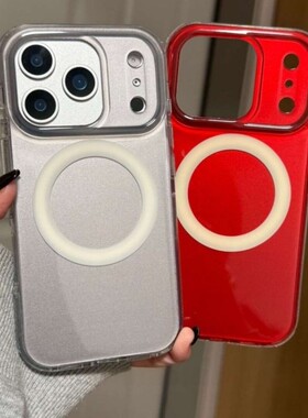 先吉灰红底纯色白圈苹果17promax手机壳iphone16151413磁吸网红