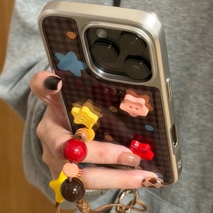 立体格纹适用于苹果1716promax手机壳小众可爱新款 全包13防摔保护套小清新 iPhone15pro创意古着少女14pro女款