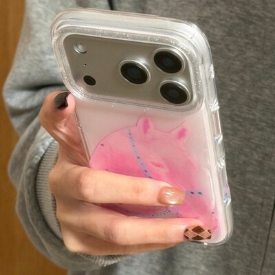 先吉粉色晕染骏马苹果17promax手机壳iphone16151413网红潮ins风