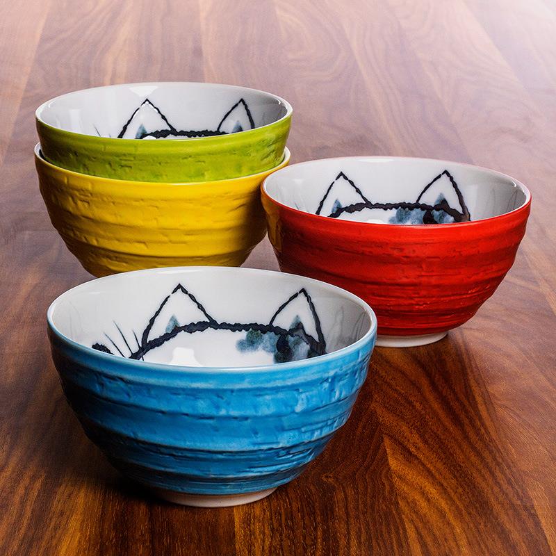 日本美浓烧彩招财猫陶瓷碗汤碗沙拉碗拉面碗大号家用饭碗釉下日式