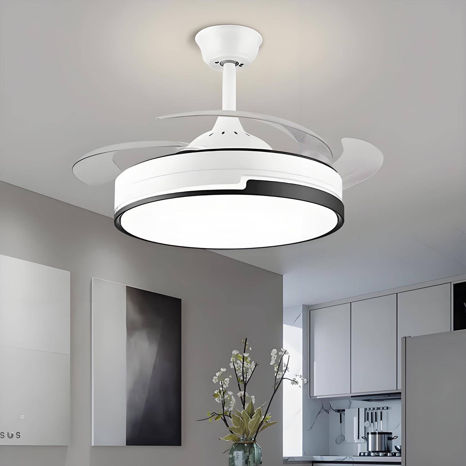 全铜大电机餐厅隐形风扇灯家用客厅遥控电扇灯卧室吊扇灯中山工厂