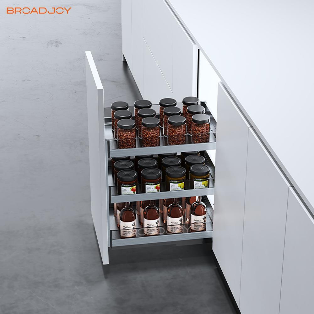 玻璃调料篮厨房橱柜拉篮抽屉式双层抽拉式收纳调味品置物架