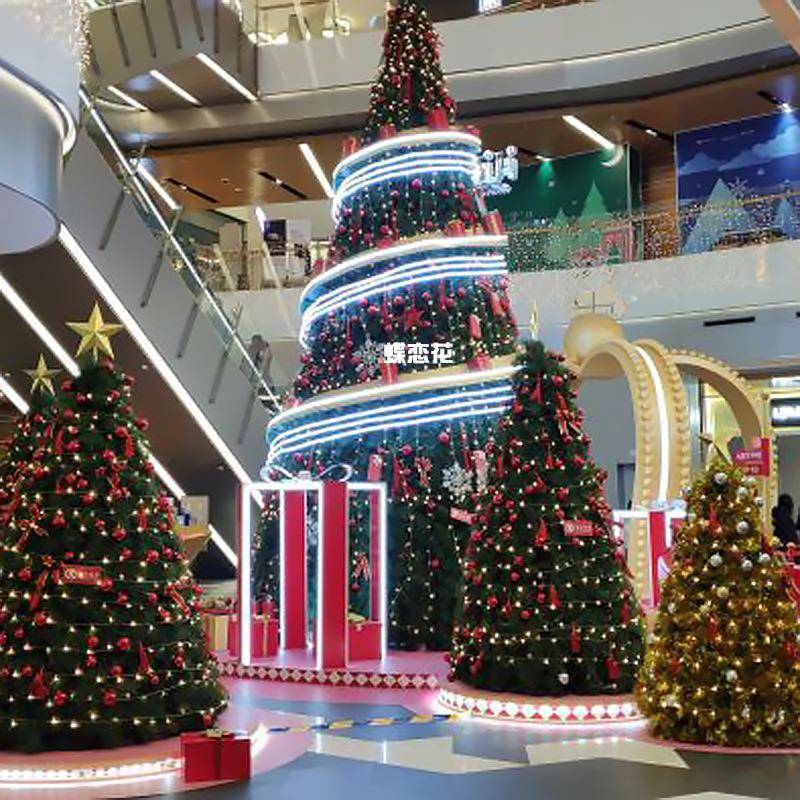 圣诞树巨型户外商业点亮仪式LED灯闪烁环绕圣诞树制作安装