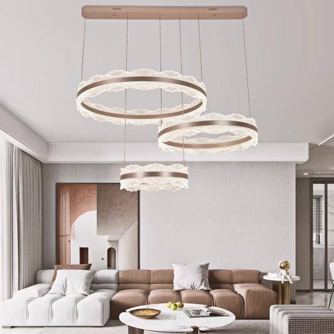 现代别墅2025轻奢圆环极简客厅灯创意设计师意式新款餐厅吊灯楼梯