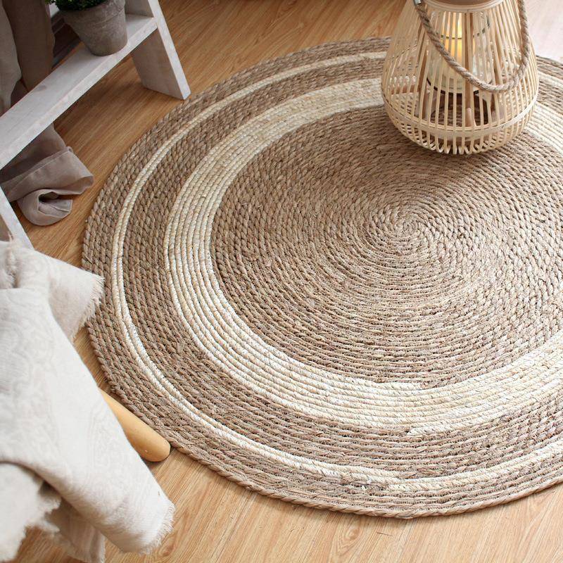 北欧藤编蒲草编织地垫圆形地毯客厅服装店民宿装饰垫子摄影道具