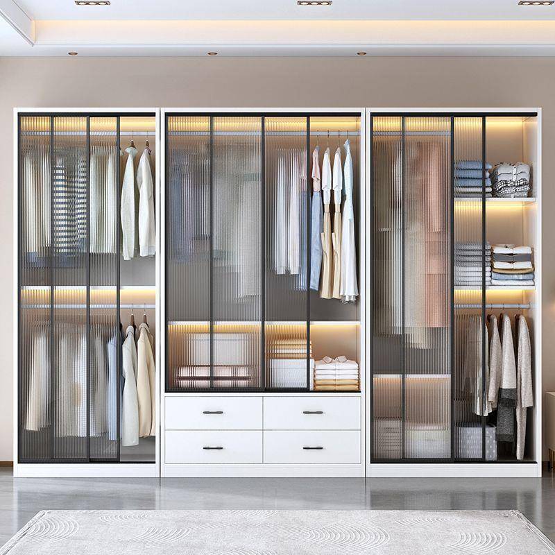 推拉门实木衣柜家用卧室简约客厅折叠小户型收纳柜衣帽间透明