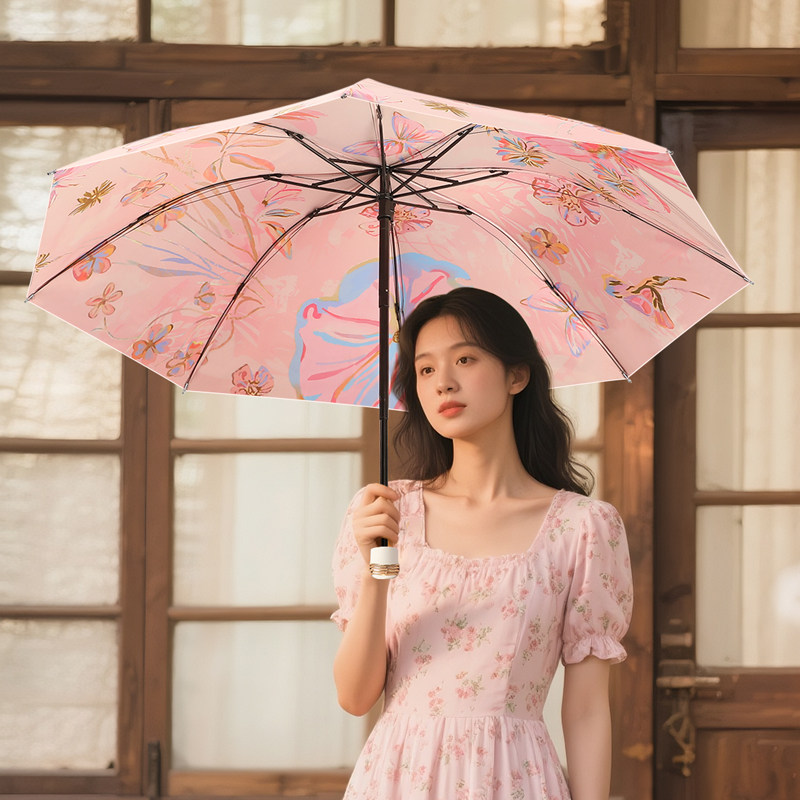双面双花高颜值油画系雨伞女晴雨两用太阳伞防晒遮阳防紫外线