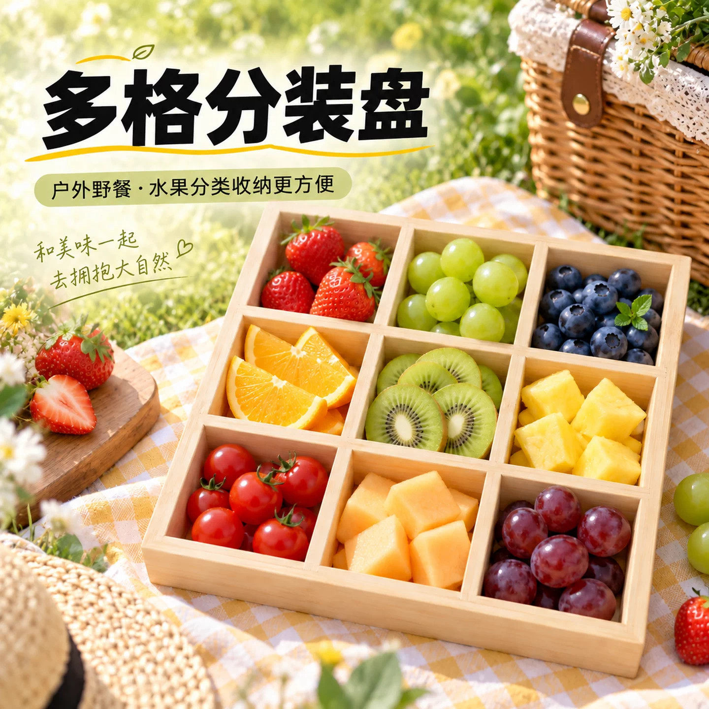 九宫格竹木火锅拼盘托盘