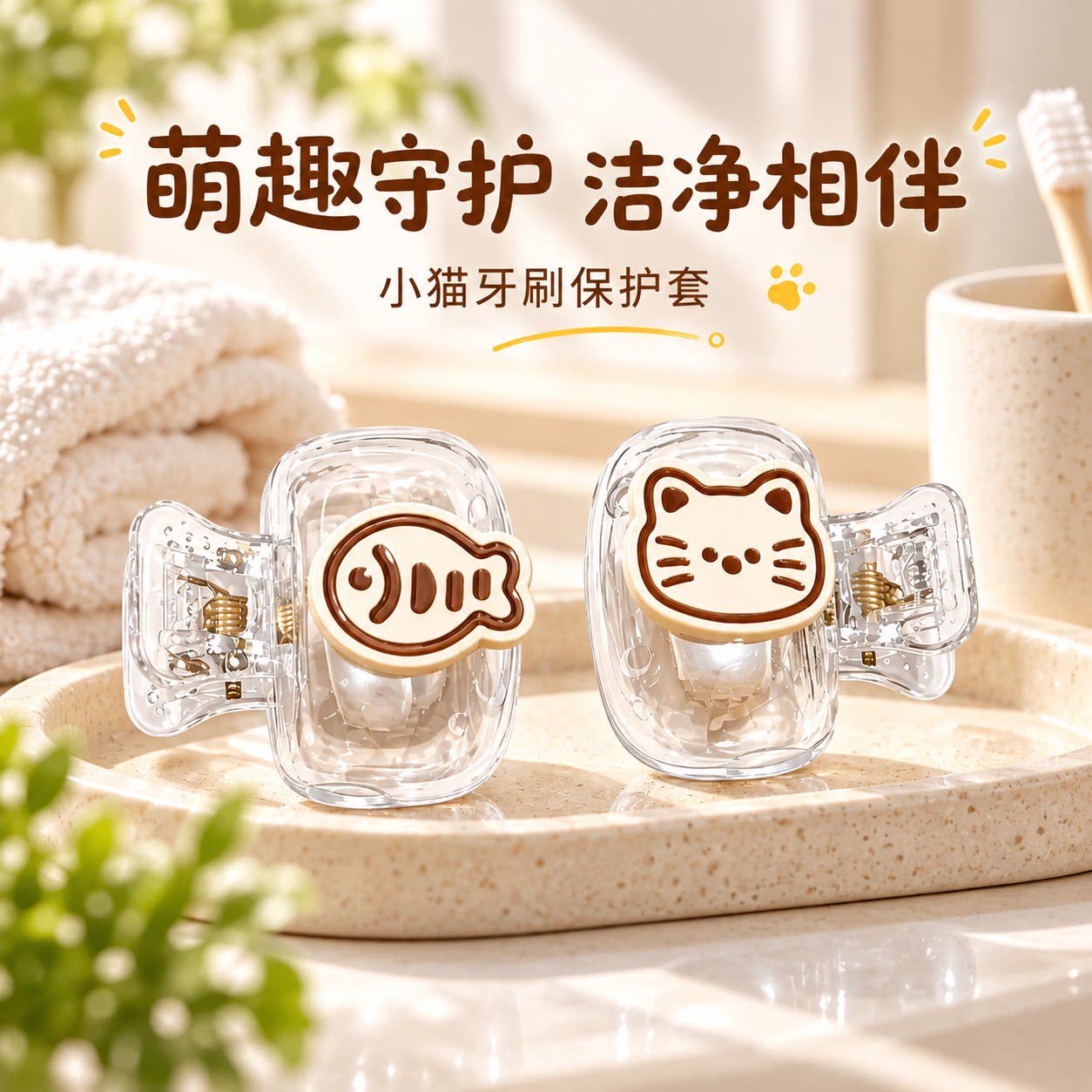 可爱小猫卡通牙刷保护套防尘